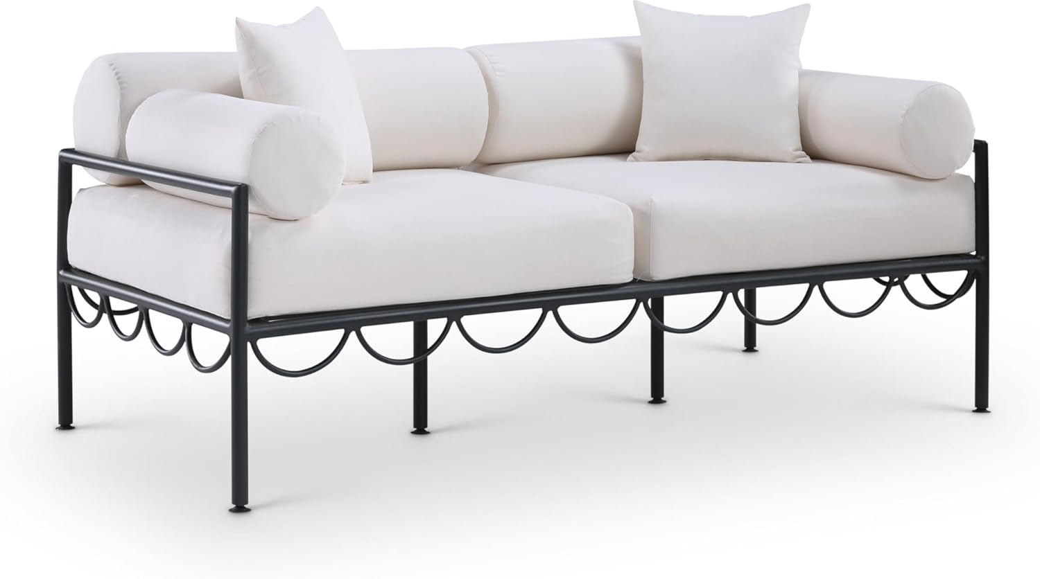 Meridian Furniture 55031Cream-L Portofino Collection Art Deco Outdoor Patio Loveseat with Matte Black Aluminum Frame, 69.75" W x 34" D x 30.75" H, Cream