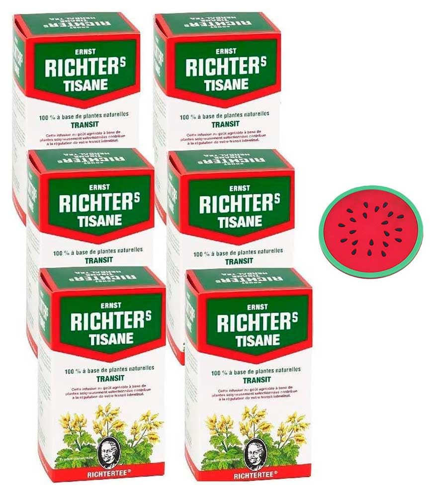 Tisane Ernst Richter Transit - Lot de 6 Boîtes de 20 Infusions avec 1 Sous-Tasse en Silicone