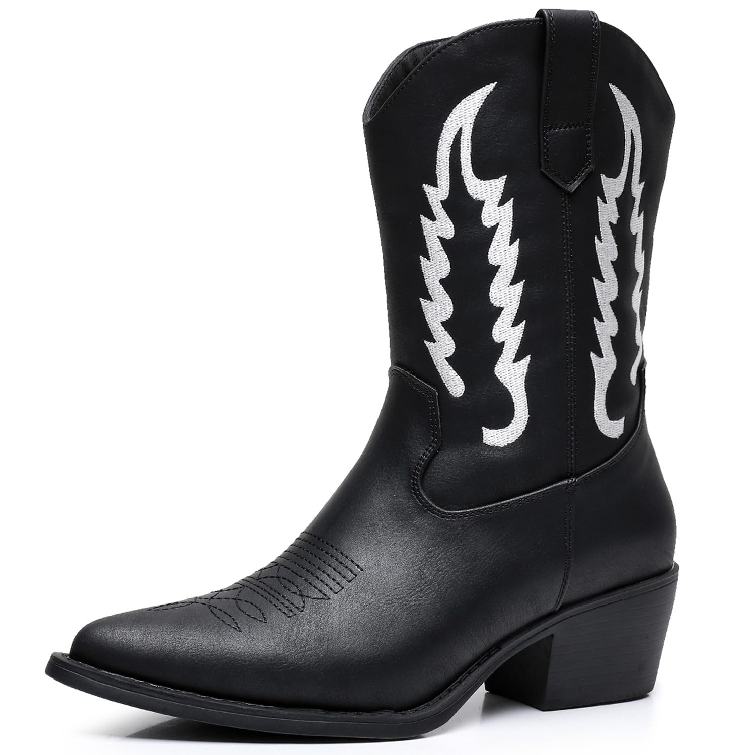 GLOBALWIN Women's Cowgirl Boots Mid Calf Western Cowboy Boots For Women Comfortable Low Heel With Zipper