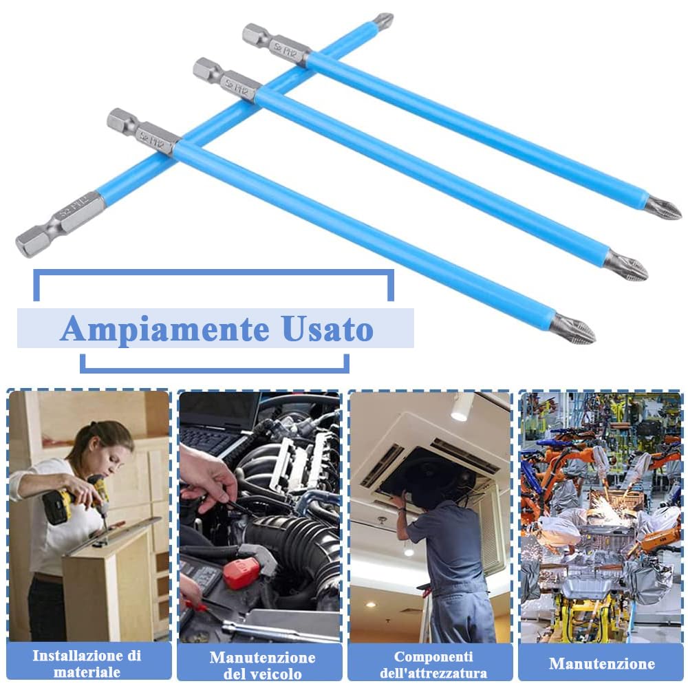 Mesee 10Pz Punte Cacciavite a Croce PH2 da 150mm Punte Cacciavite Phillips ad Impatto Punte da Avvitamento Antiscivolo Punta Esagonale in Acciaio S2 per Cacciaviti Avvitatori Trapani Elettrici