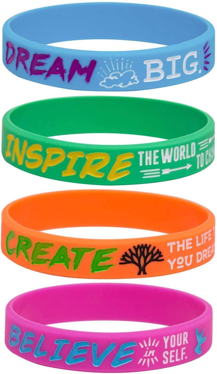 11thGear Silicone Motivational Wristbands Rubber Inspirational Quote Bracelets - Dream, Inspire, Create, Believe |SET OF 4 WRISTBANDS| …