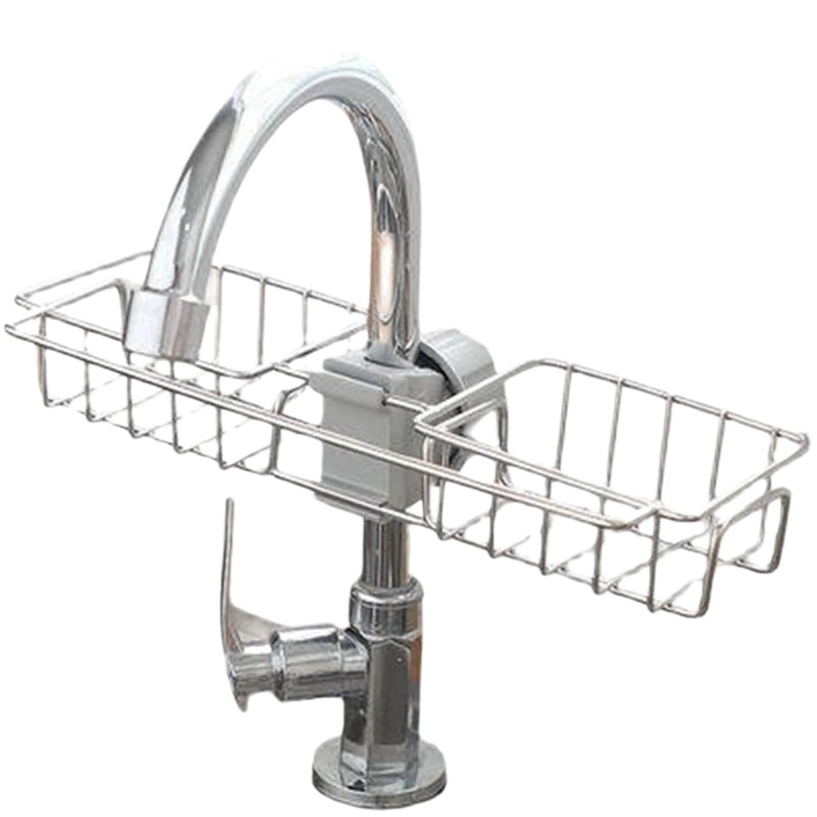 DSFVERVD Drain rack Stainless Steel Faucet Sink Caddy, Adjustable Sponge Holder Drain Rack, Over Tap Kitchen Organizer For Soap Brush Dishcloth(Large size)