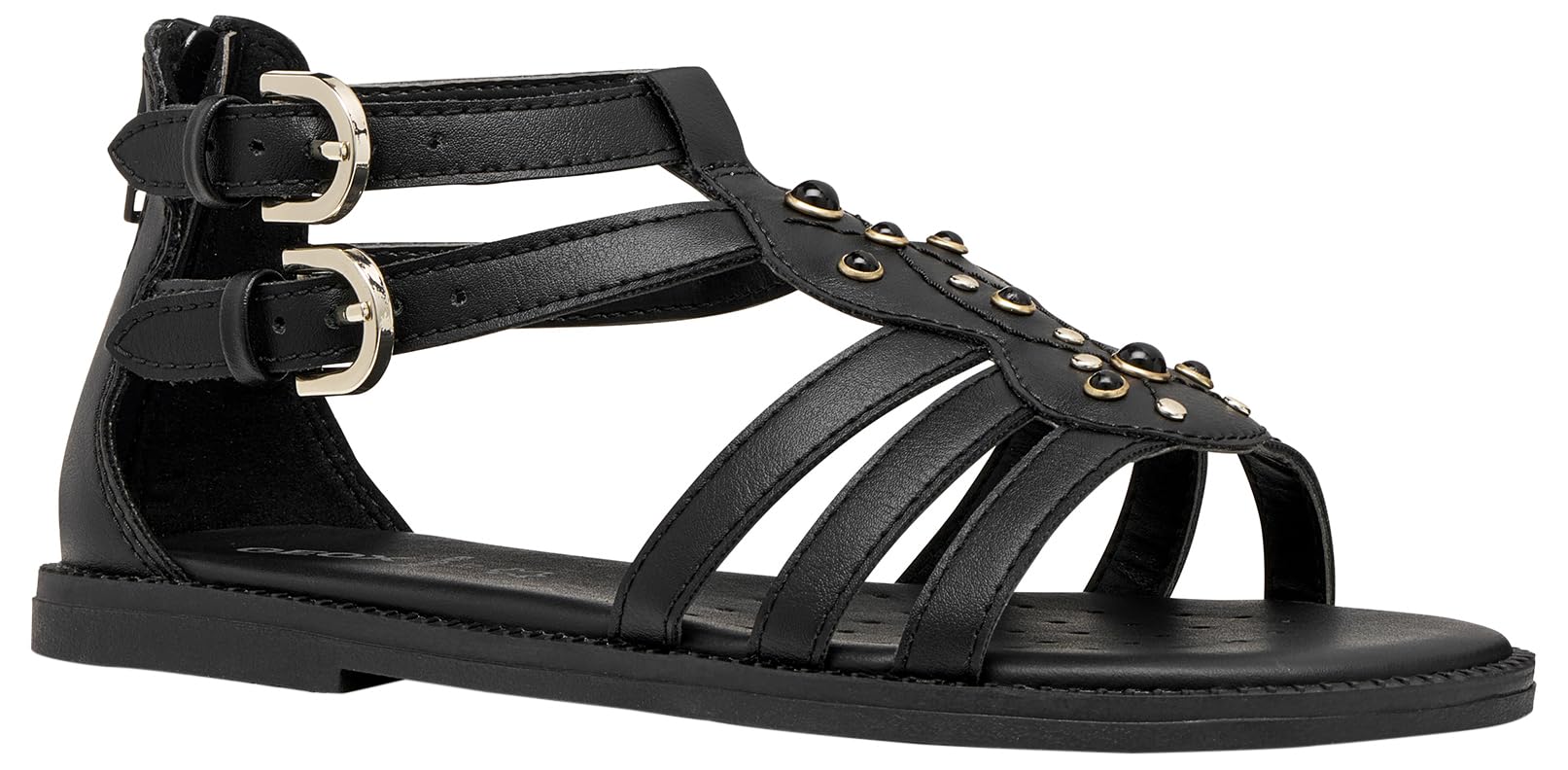 Geox J Karly Girl Sandal, Black/LT Gold, 33 EU