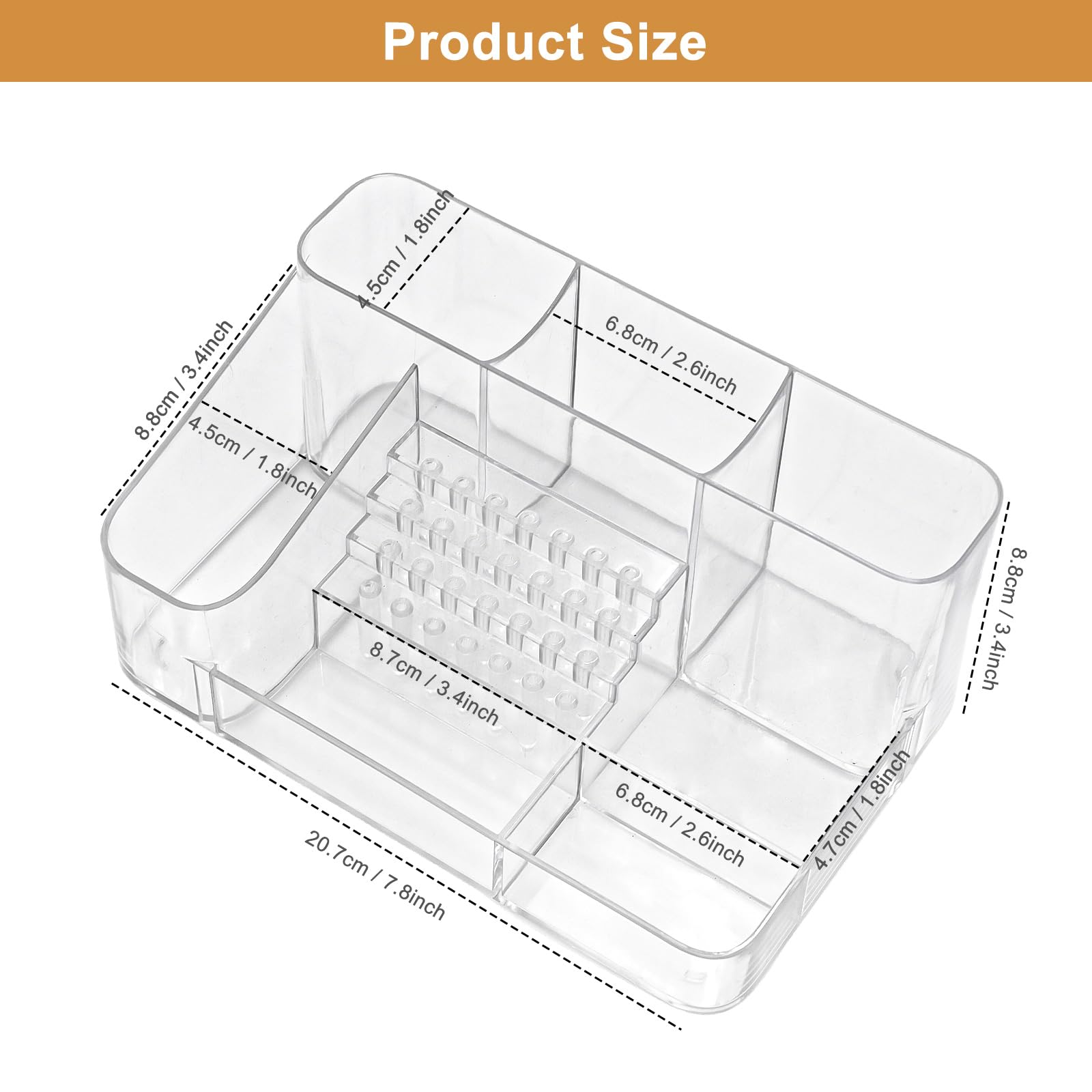 ANRUI Boîte de Rangement pour Forets à Ongles, 28 Trous Acrylique Support Embout Ponceuse Ongles, 7 Compartiments Organisateur Présentoir pour Outils de Manucure, Transparent
