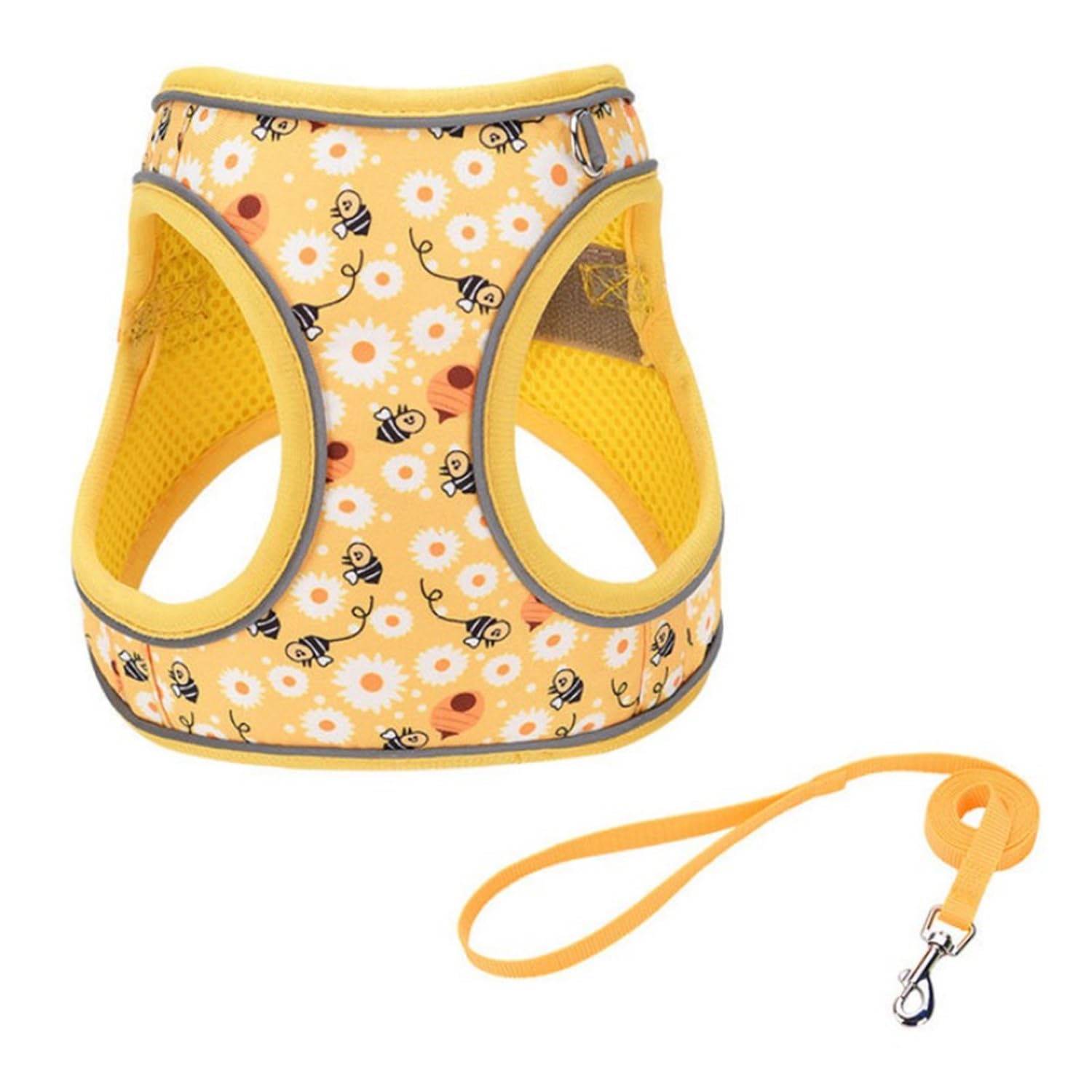 KocaPlye Step in Dog Harness No Pull Honeybee Adjustable Soft Mesh Padded Reflective Velcro Pet Vest Harness and Leash Set for Small Medium Dogs
