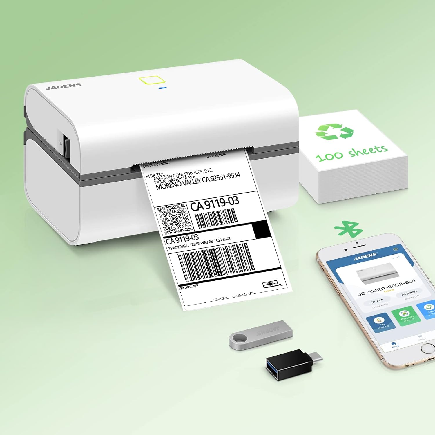 JADENS 3x5 Bluetooth Label Printer, Thermal Label Printer for Shipping