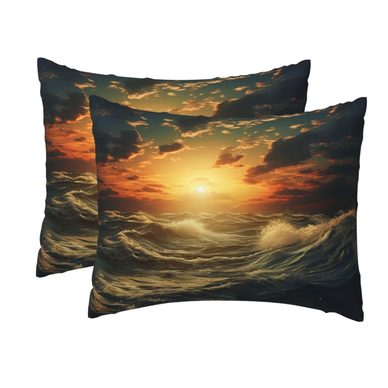 2 Pack Standard Pillow Cases with Hidden Zipper, Soft Breathable Pillow Covers for Hair and Skin, Ocean After Storm Pillowcases 20"x26" Bed Pillow Protectors Cover for Sleeping Gifts