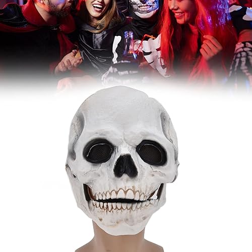 Miniatura 9 de Máscara de calavera con mandíbula móvil, máscara de látex espeluznante de cabeza completa para cosplay y Halloween (blanco)