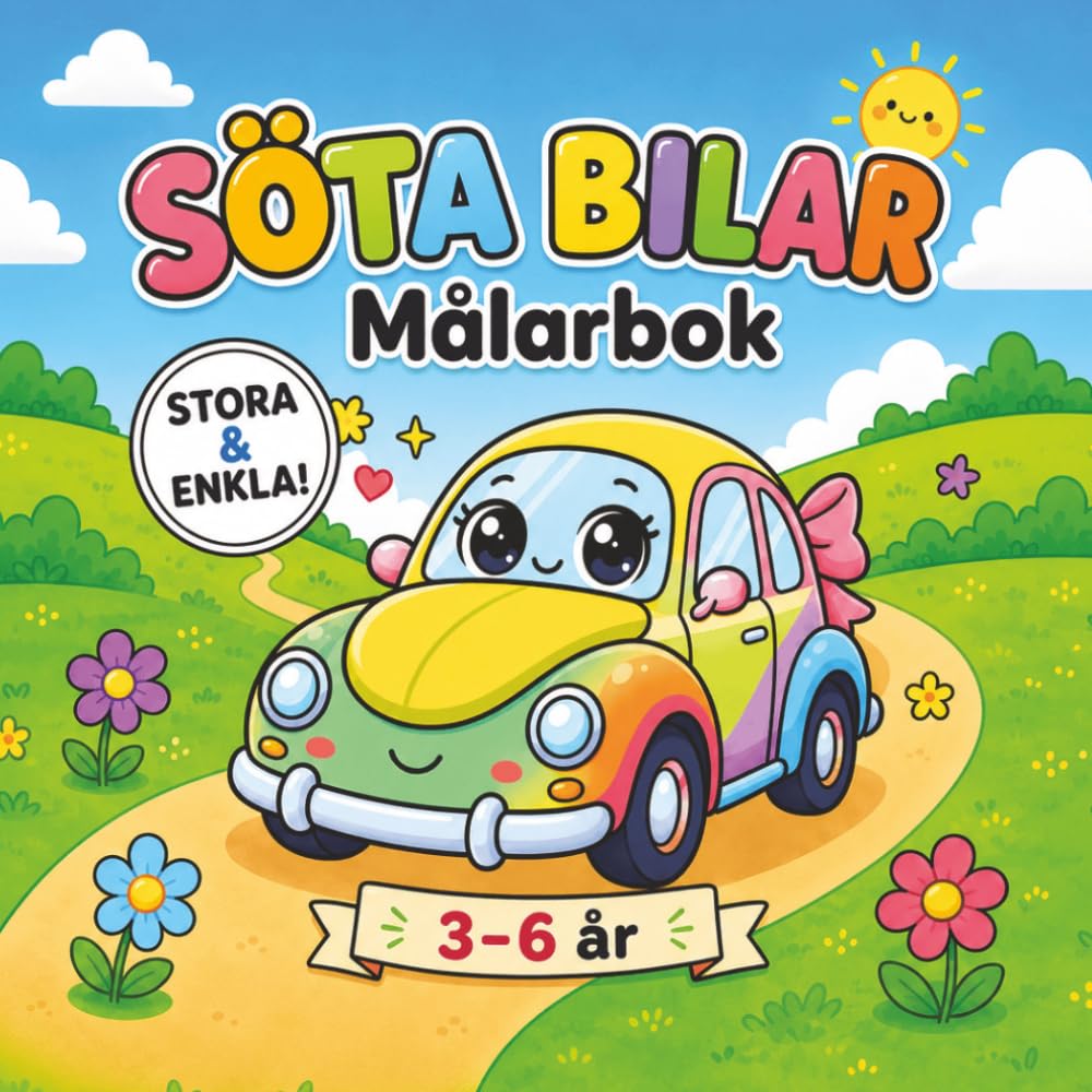 SÖTA BILAR: Stor & Enkel Målarbok för Barn 3–6 År