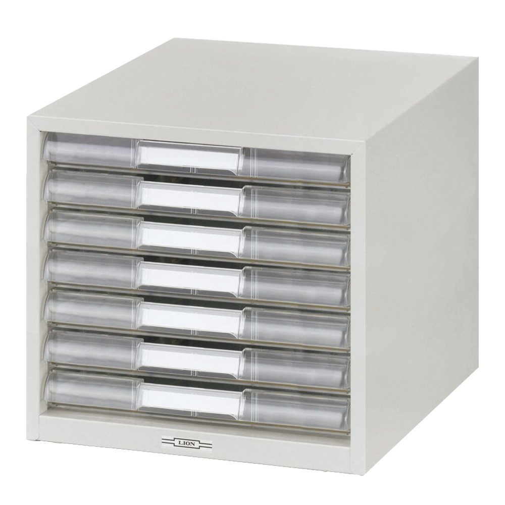 LION 鉄製 蛇腹 シャッター付き 7段引き出し ネームプレート付き