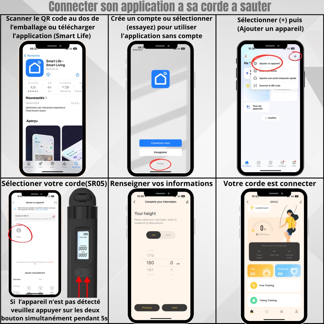 Corde à Sauter Connectée sans Fil avec Compteur Calories & Application – Rechargeable USB-C, Corde Fitness Réglable pour Entraînement Maison, Cardio, CrossFit, HIIT – Homme Femme Enfant