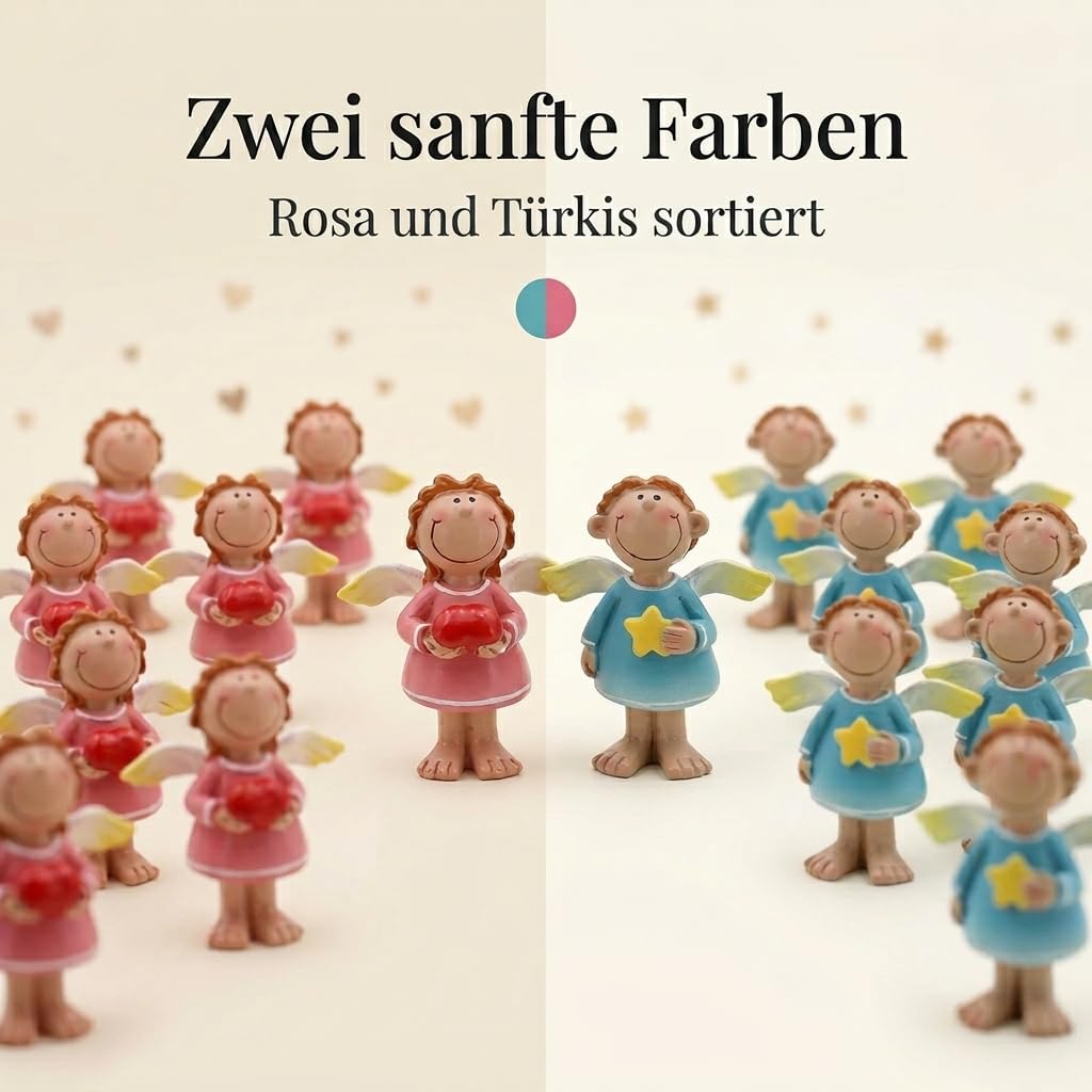 MIJOMA Schutzengel Rosa-Türkis, 24er Set in Tütchen | Handbemalt, einzeln in Geschenktüte, für Hochzeit, Gastgeschenk, Feiern, Danksagungen & Abschiede