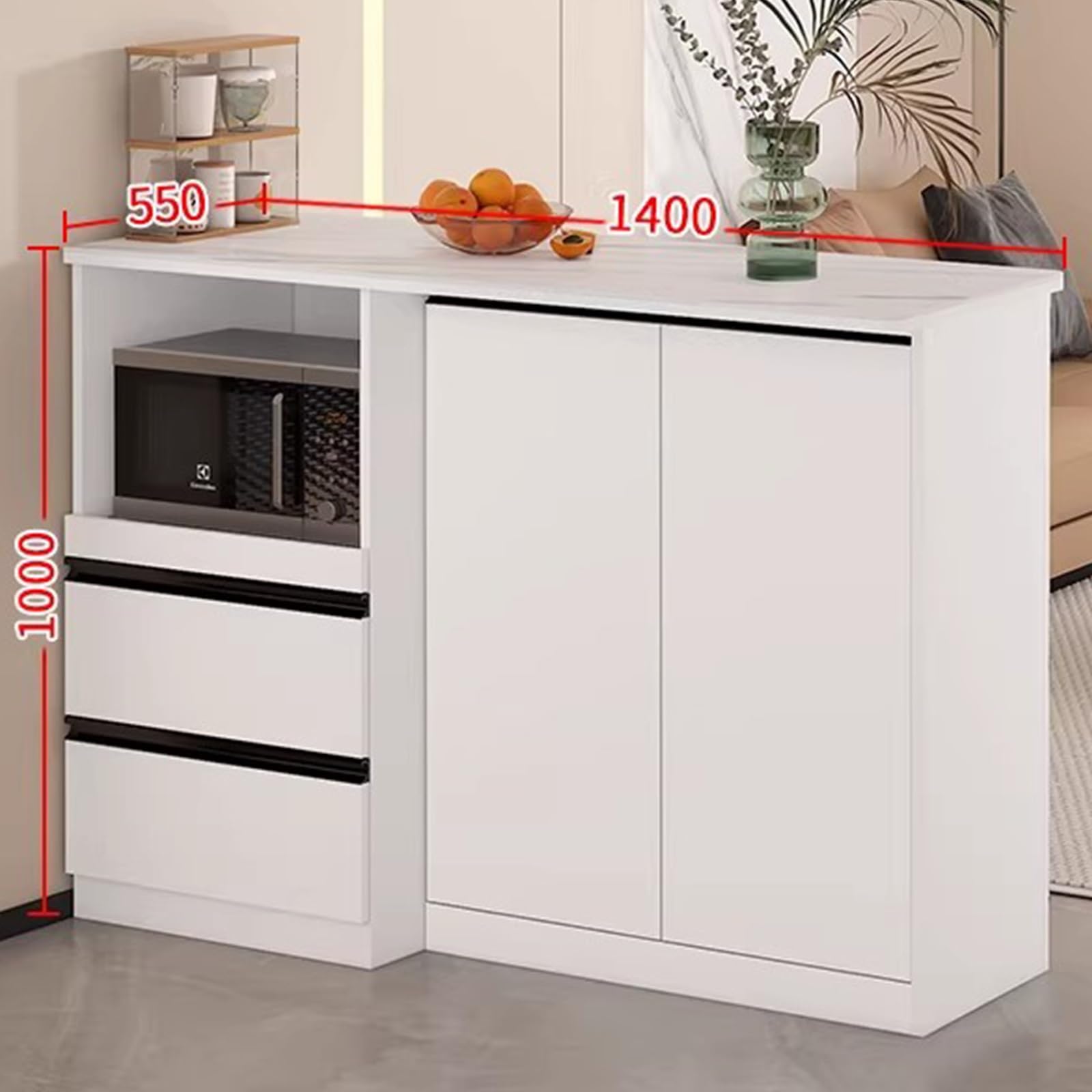 Zf9tBw5sH Unità cucina ad isola Credenza bianca ad isola con piano in pietra sinterizzata, 2 cassetti e ante