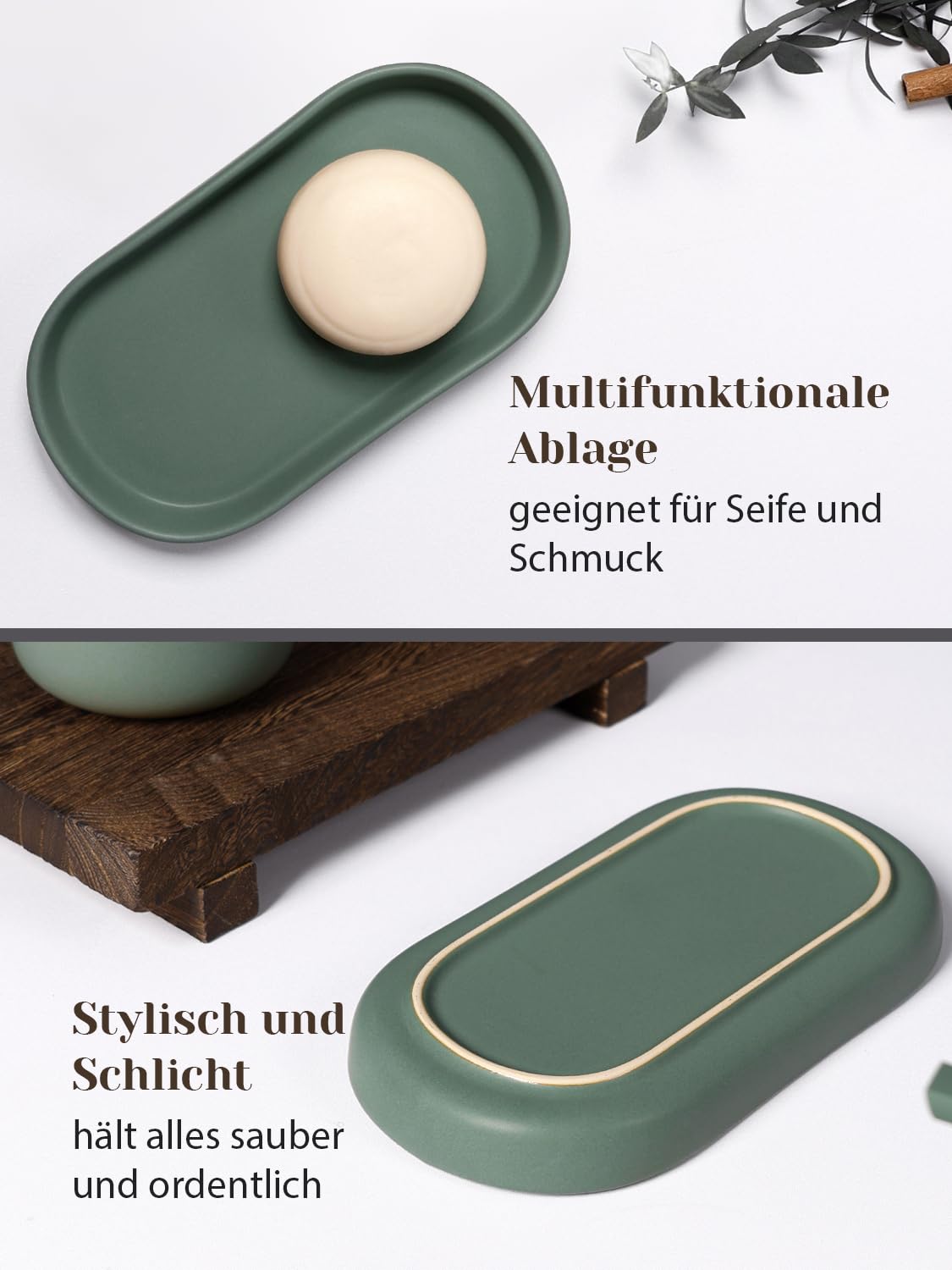 Set da bagno verde, 3 pezzi di accessori da bagno in ceramica, accessori da bagno decorativi, include dispenser per sapone in schiuma da 350 ml, bicchiere per spazzolini e vaschetta, adatto