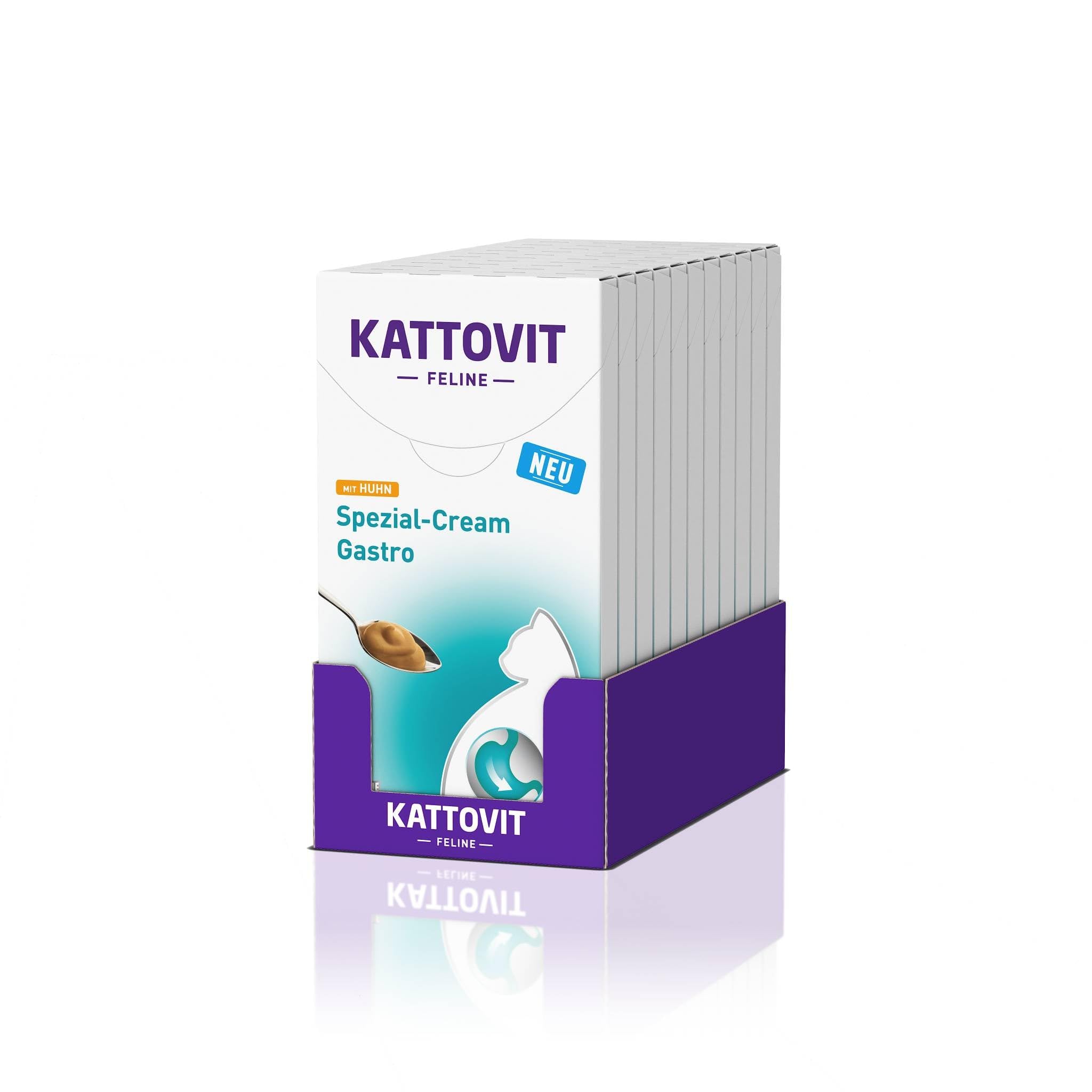KATTOVIT - Gastro Spezial-Cream für Katzen | Katzen-Diätsnack zur Unterstützung des Magen-Darm-Systems für ausgewachsene Katzen | mit praktischer Portionierung | 11x6x15 ml Huhn