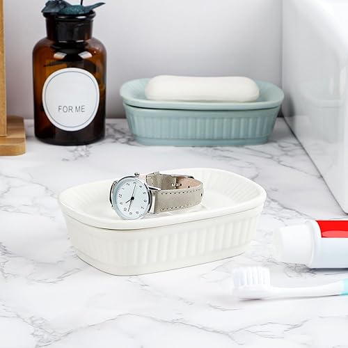 Miniatura 6 de VanEnjoy Jabonera de cerámica verde, jabonera autodrenante para fregadero de cocina, tenedor decorativo del cuarto de baño