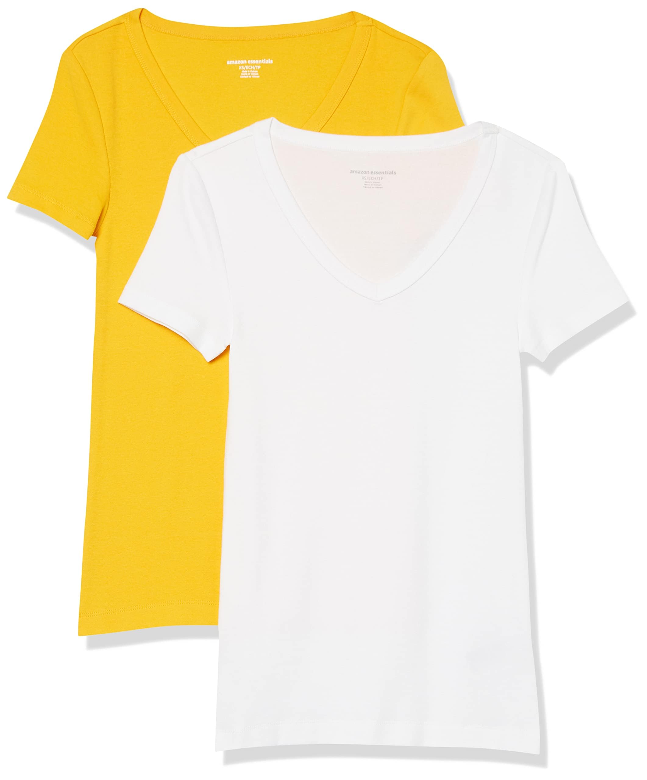 Amazon Essentials Damen Basic V-Ausschnitt T-Shirt mit Kurzen Ärmeln, Schmale Passform