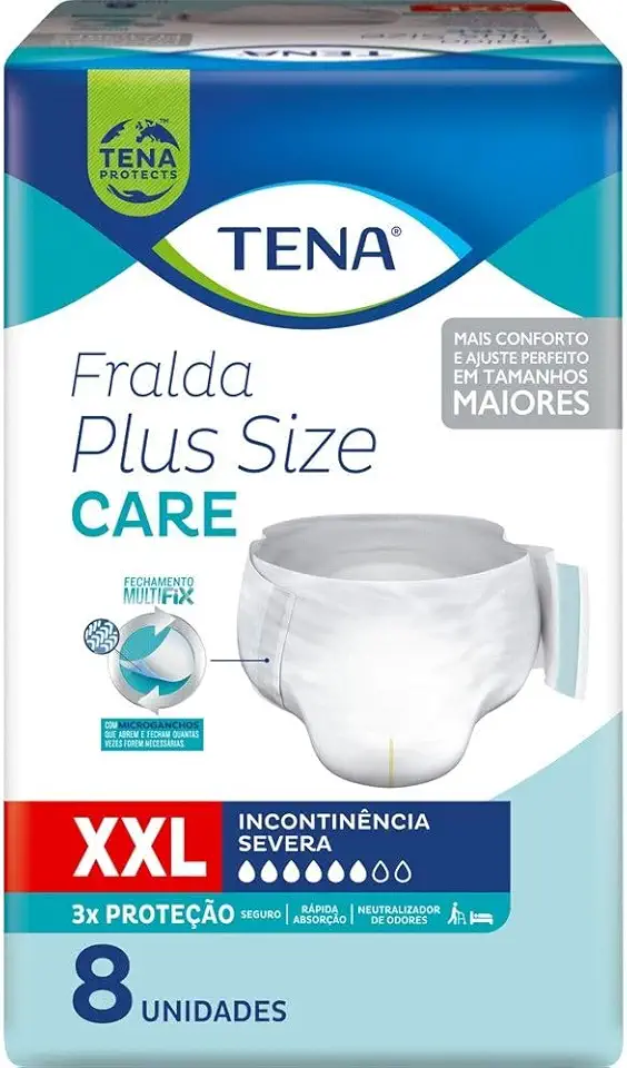 Tena Plus Size Care, Fralda Geriátrica para Incontinência Urinária, XXL - 8 unidades
