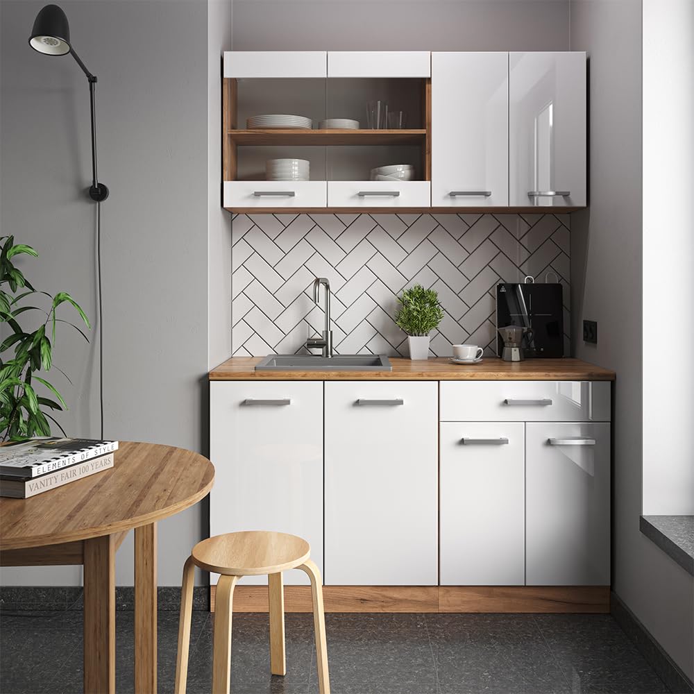 Vicco Frontale cucina R-Line, Bianco lucido, 59.6 x 71.3 cm frontale del mobile per mobile forno a mezza altezza, adatto per armadi da cucina R-Line per un montaggio semplice
