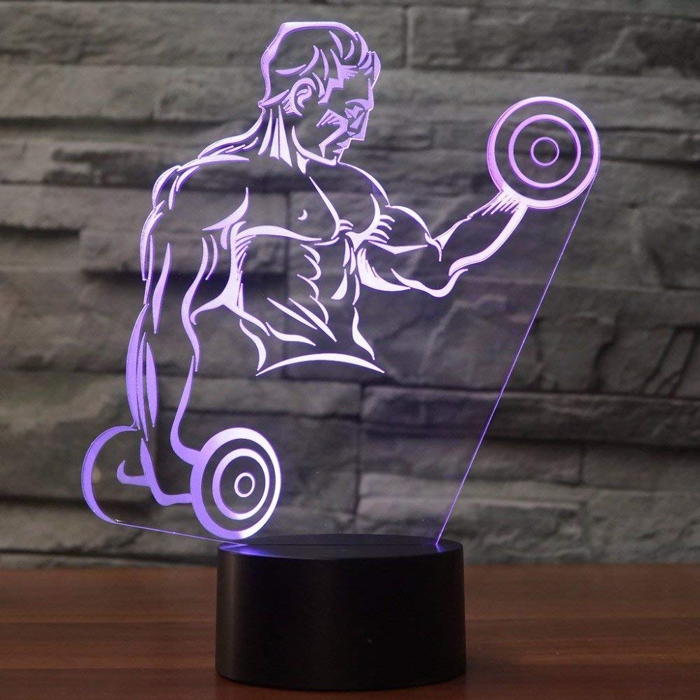 3D Bodybuilding Muscle Man Night Light - 16 Color Change, Remote Control, Acrylic Plate, USB Powered, Desk Lamp - View #10