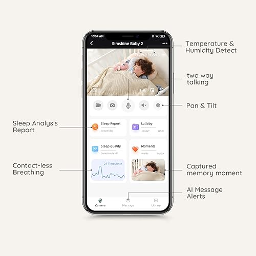 Miniatura 4 de Simshine Monitor de bebé, Alerta de cara cubierta, Captura automática de fotos, Canción de cuna calmante automática de llanto, conversación
