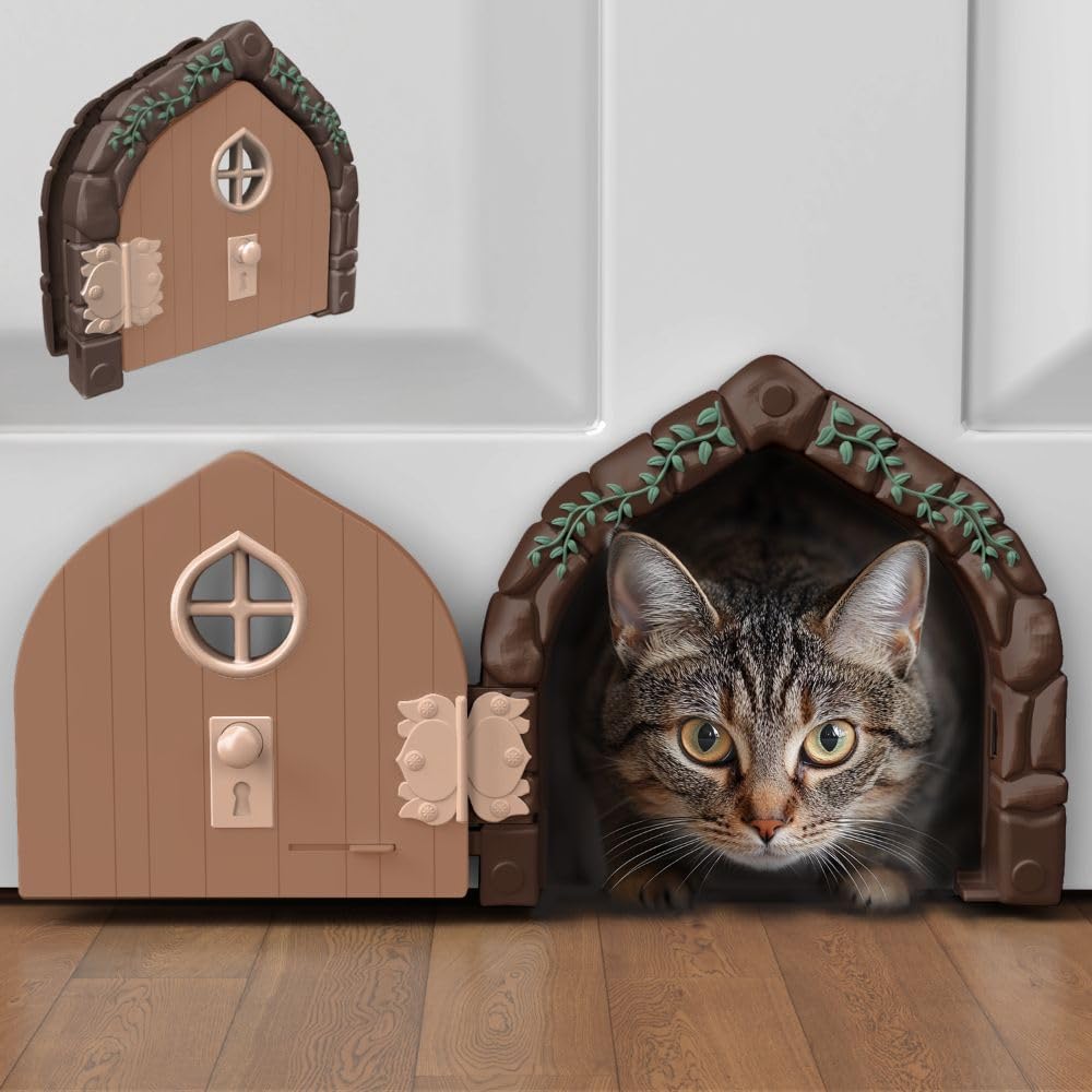 Fairy™ Door Interior Pet Door – Large Cat Door for Cats Up to 20 lbs, Durable & Versatile Indoor Kitty Door for Solid or Hollow Core, Stylish Cat Hole, Comfortable, Easy Install, with Tight Lock