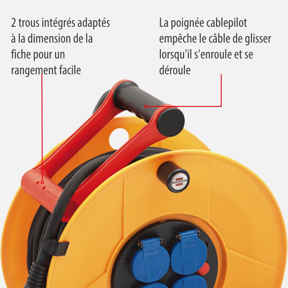 Brennenstuhl Enrouleur de câble Standard Pro 25m (IP44, Cablepilot), Fabrication Française 1206941 Jaune/Noir