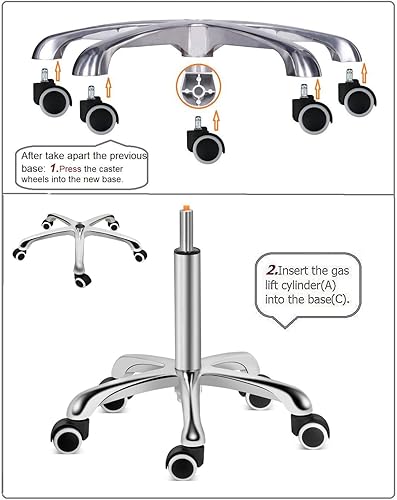 Miniatura 5 de Kaleurrier Base de aluminio para silla de taburete de 5 patas, resistente 300 libras, tamaño estándar universal, acabado pulido