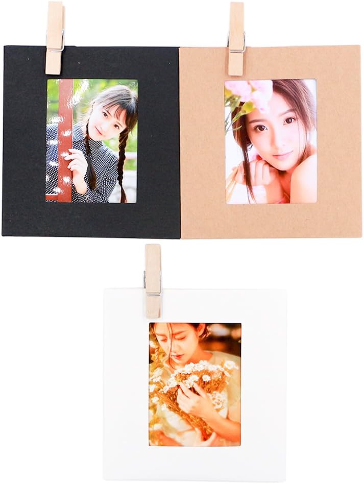 Ablus 20Pcs Paper Photo Frame Set for Fujifilm Instax Mini 7s 8 8+ 9 25 26 50s 70 90 Instant Camera Film (3-inch, Black/White/Brown)