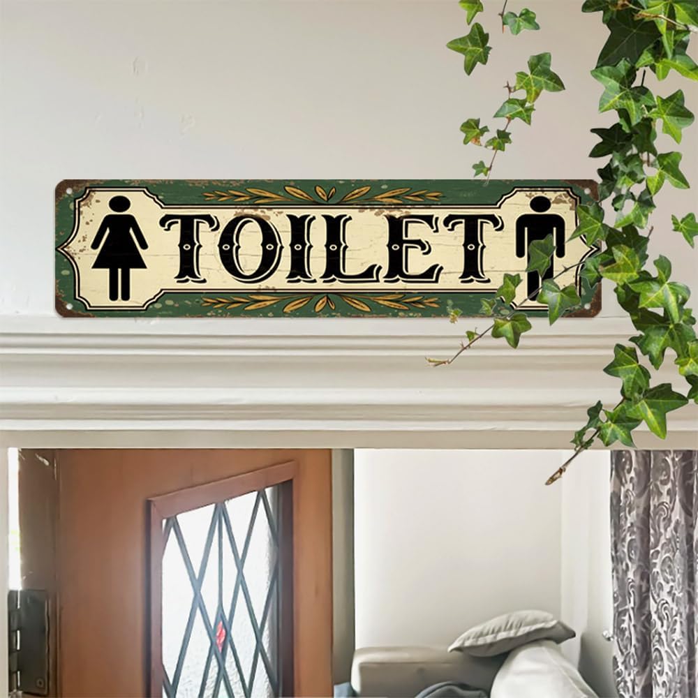 Rustic Bathroom Theme Decorative Sign - ''Toilet'' Metal Sign, 16x4 Inch - Farmhouse Art Plaque Sign For Home, Restroom, Yard, Bar or Cafe, Office Hanging Decor, Retro Room Decor image 5