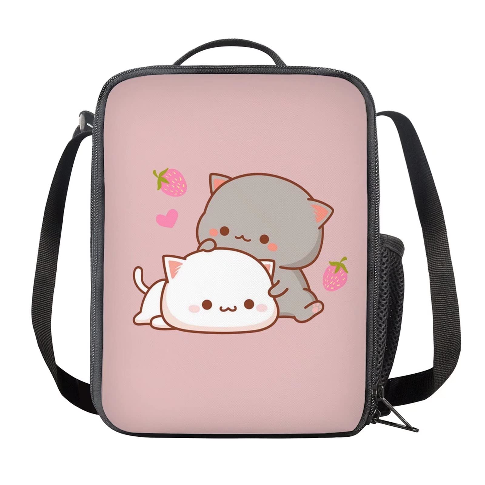 HELLHERO Cute Strawberry Cat Lunch Bag for Women Kids School Lunchbag Insulated Lunch Box School Office Lunchbox Tote Snacks Containers Hiking Camping Picnic Food Organzier Storage Pouch