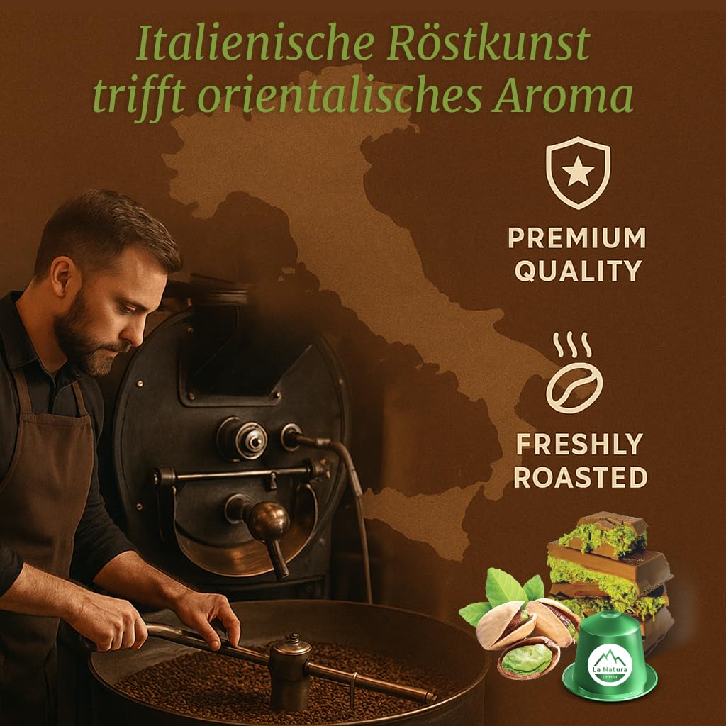 La Natura Lifestyle Dubai Style Pistache Chocolate Café – 80 kapsułek aromatyzowanej kawy kompatybilnej z Nespresso® – Orientacyjne inspiracje – Kremowa z nutą czekolady i pistacji