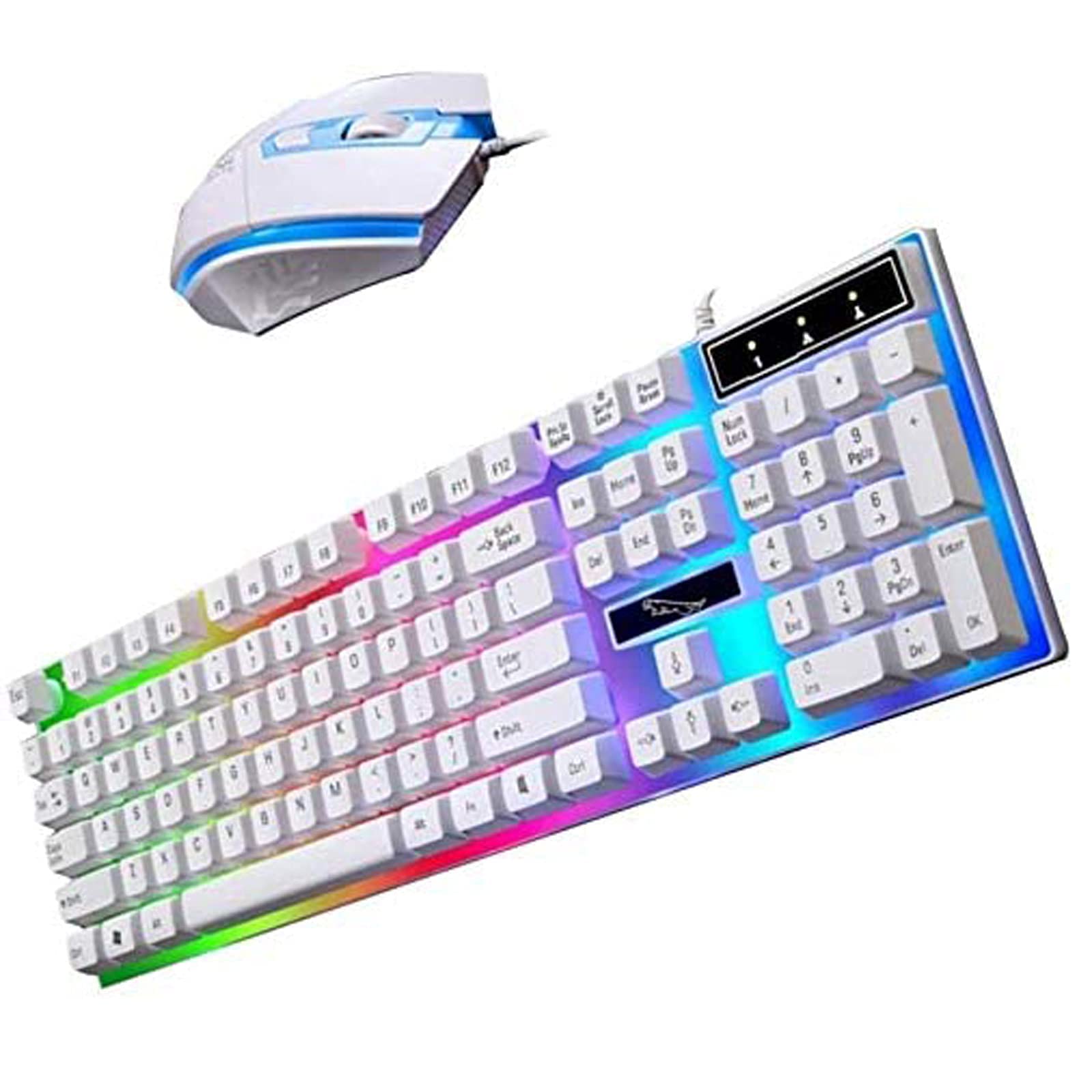 Combo Tastiera e Mouse da Gaming, Tastiera Meccanica USB Rossa Retroilluminata LED, Kit Ergonomico Cablato Nero e Bianco