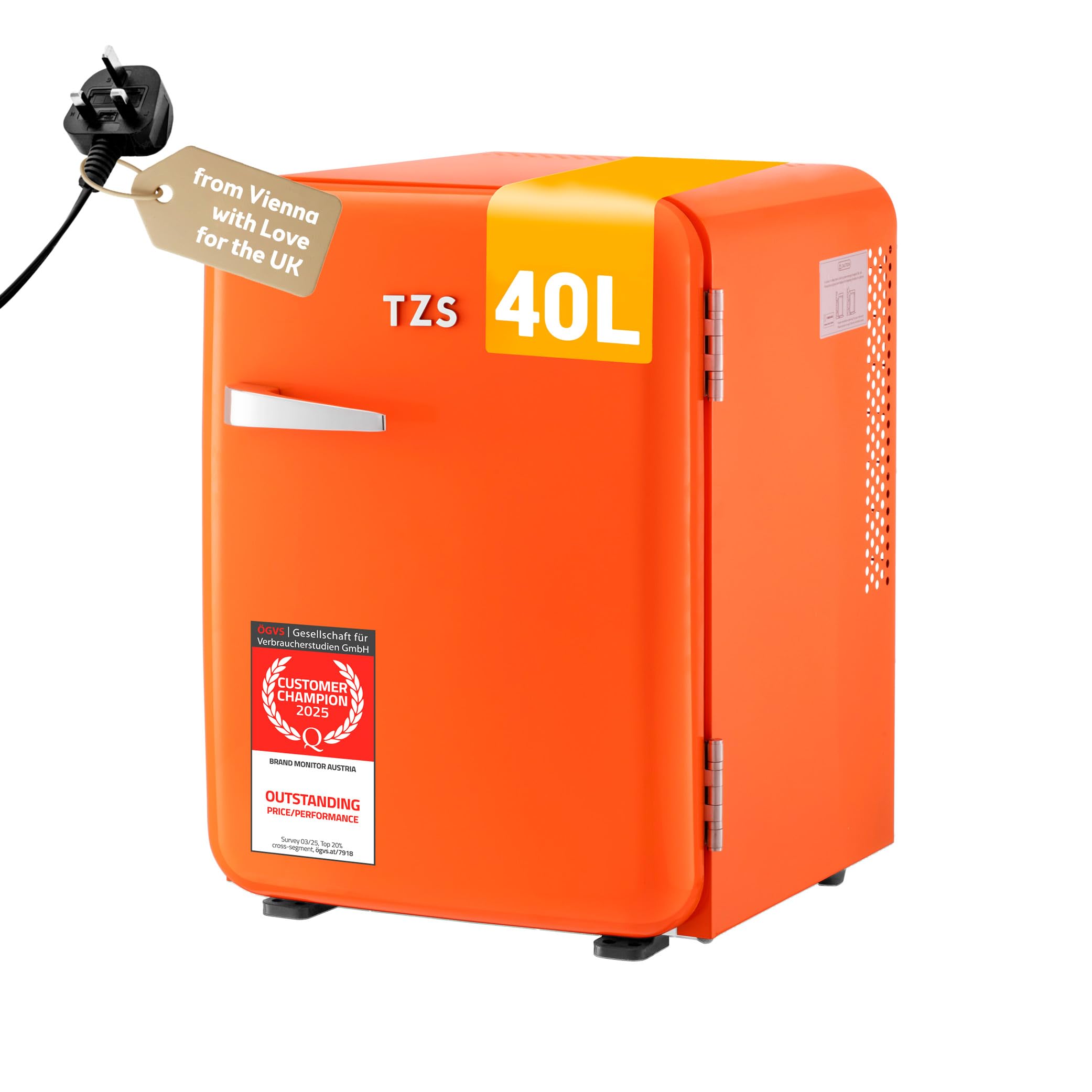 TZS First Austria - Retro Mini Fridge 40L - Silent Operation - Vintage Minibar for Bedrooms & Offices - Mint — view 13
