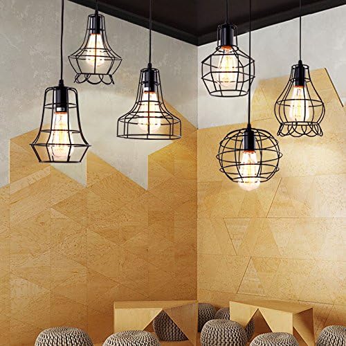 ANYE Antique Art Vintage Black Iron Cage Pendant Lamp Retro Style Ceiling Mini Pendant Fixture Iron Chain with 15ft UL Dimmable Cord Bulb Not Included TB0005-TL