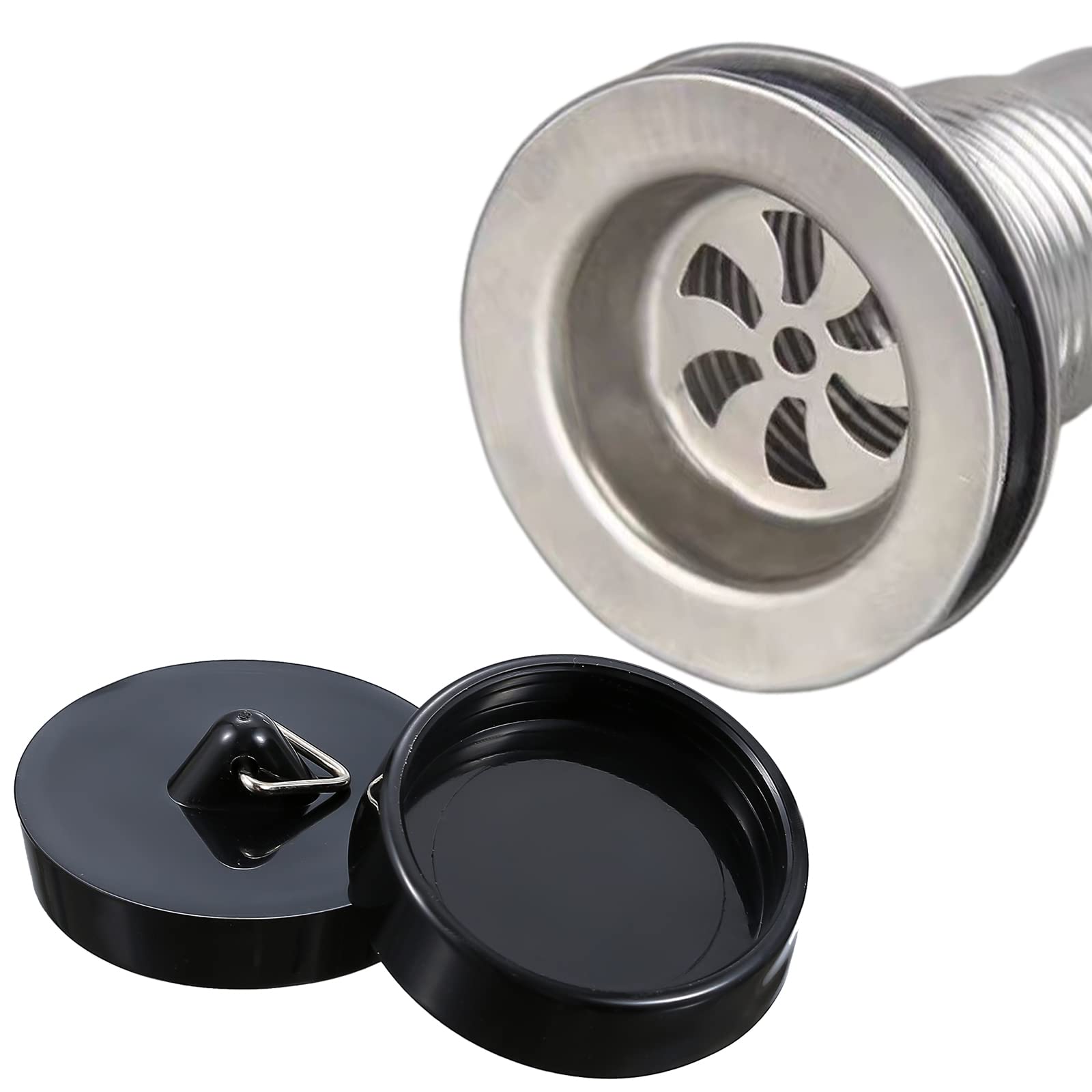 Tappi Universali Per Lavello - 2 Pezzi, Per Scarichi 1-1/2", Ø 42-40 Mm, Con Orifizio 60 Mm, Cromato - Foto 2