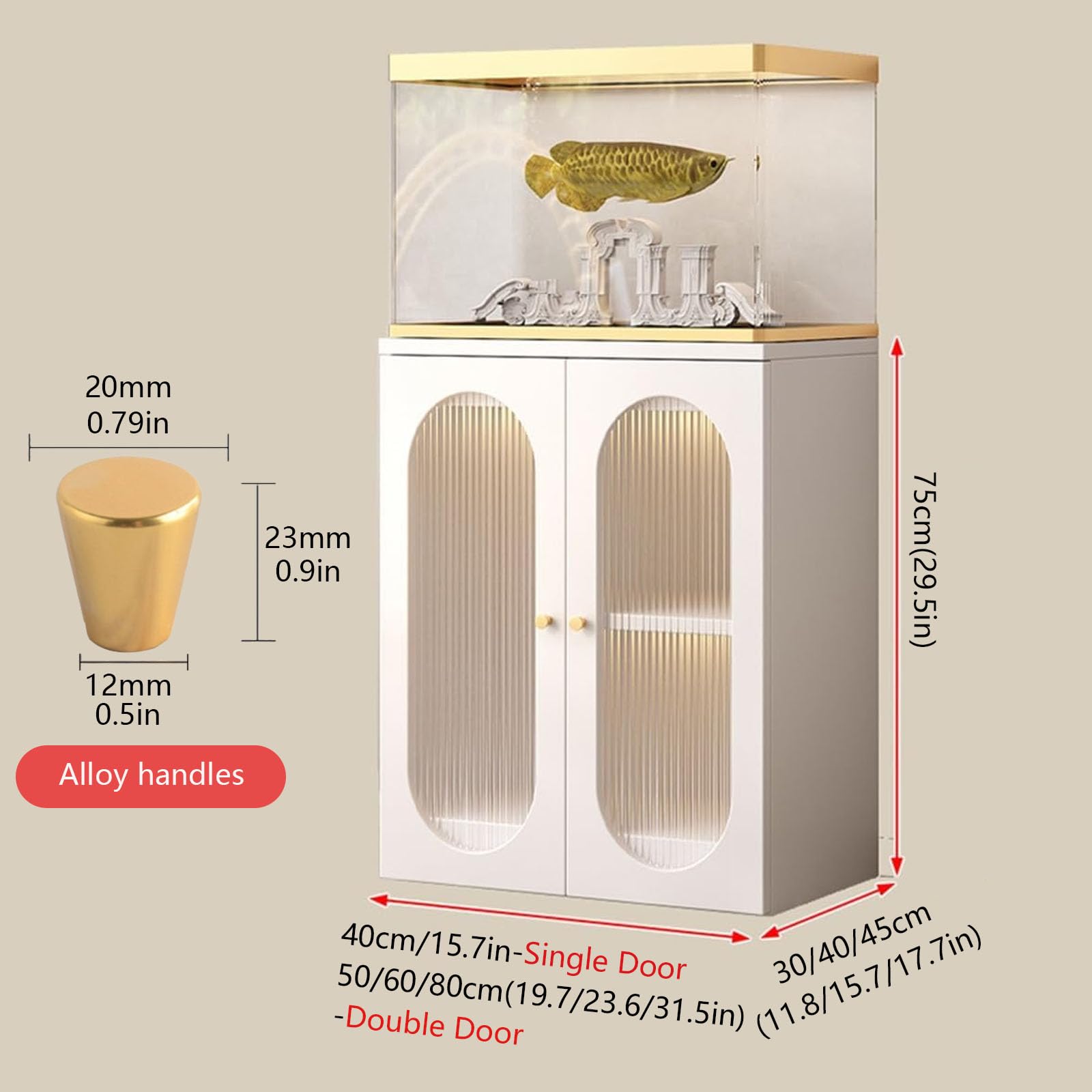 Support d'aquarium multicouche avec portes d'armoire en verre, matériau de 16 mm d'épaisseur, convient pour les maisons, les bureaux et les études, 80 x 45 cm