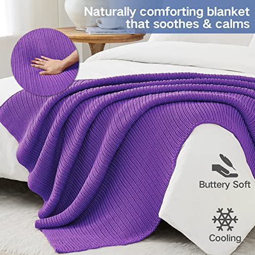 Guohaoi Knitted Weighted Blanket for Adults (Purple 60"x80" 15lbs) No Beads Cooling Throw Blanket for Hot Sleepers, Home Decor Breathable Chunky Knit Heavy Blanket Use on Queen/King Size Bed