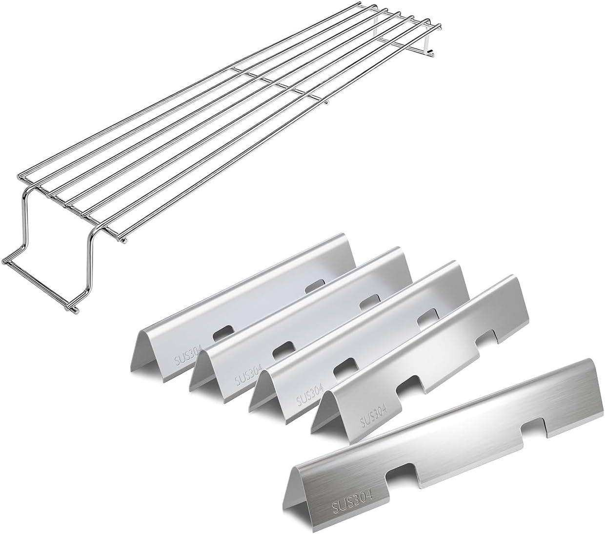 QuliMetal Stainless Steel Warming Rack and SUS304 7636 Flavorizer Bars for Weber GS4 Spirit II 300 and Spirit 300 Series Gas Grills with Front Control Knob