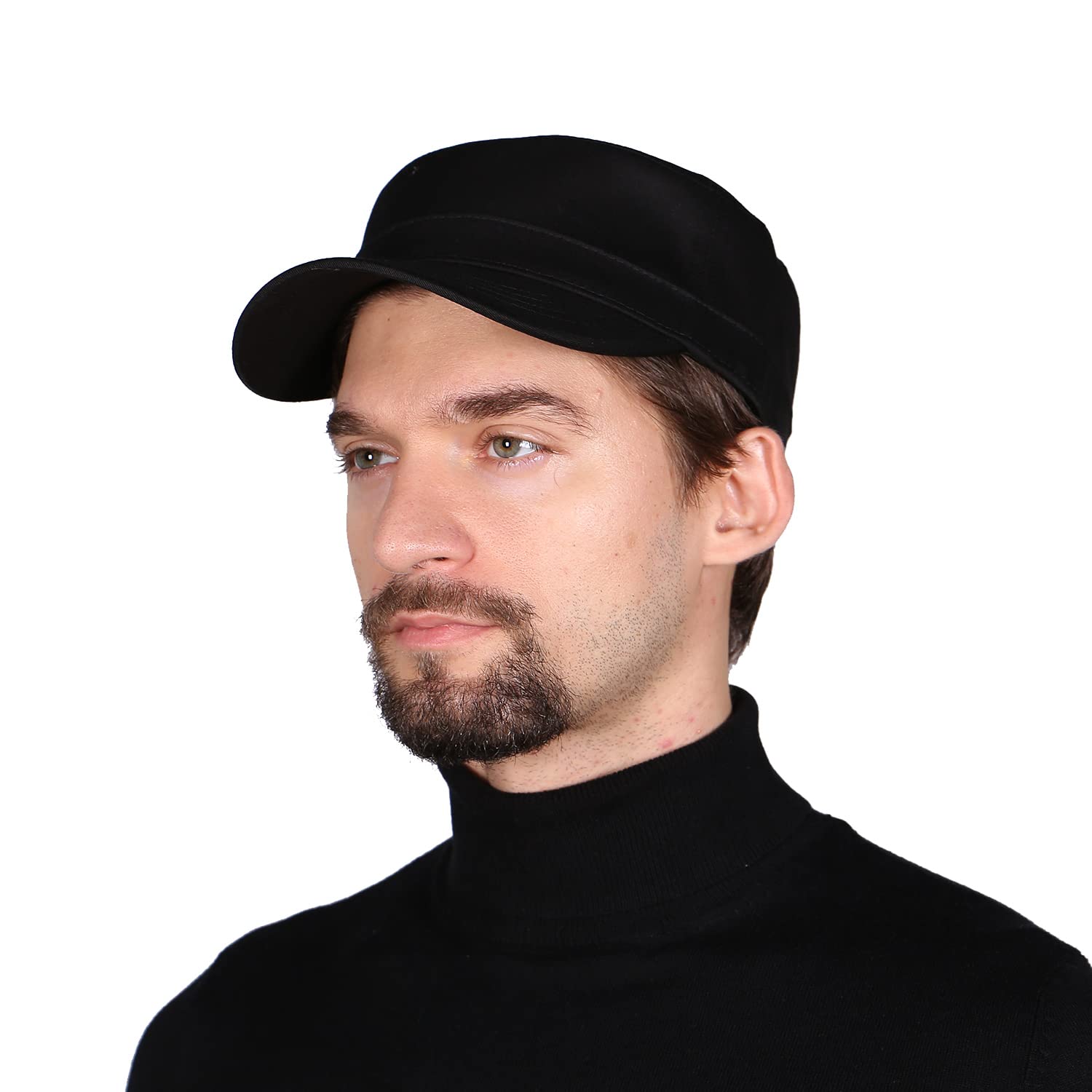 Freebird99 Unisex Black Low Profile Cotton Flat Top Peaked Army Military Cadet Cap Hat