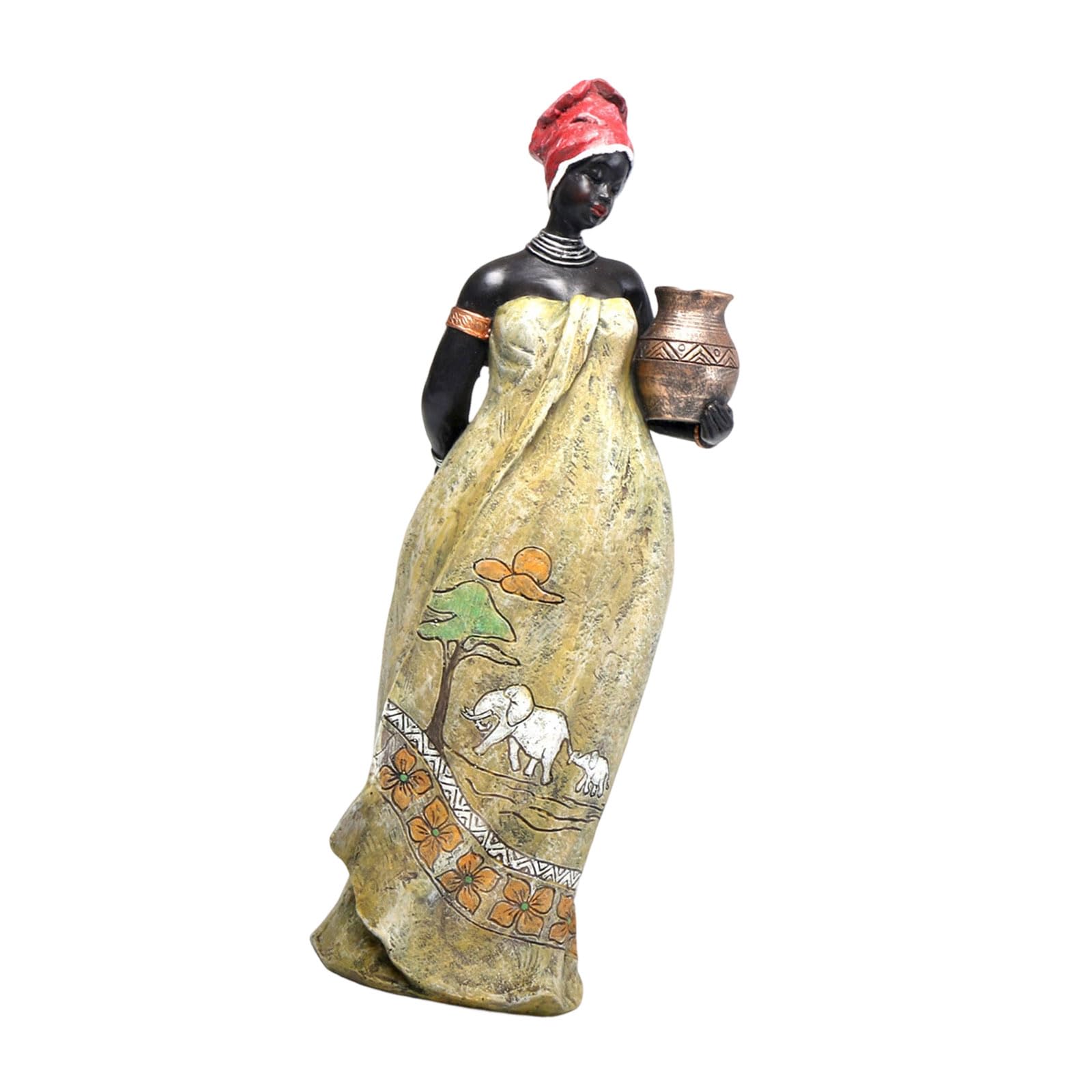 Hrtyvhin B African Tribal Woman Sculpture Resin Art Statue Home Decor Shelf Accent Desktop Figurine Collectible Art