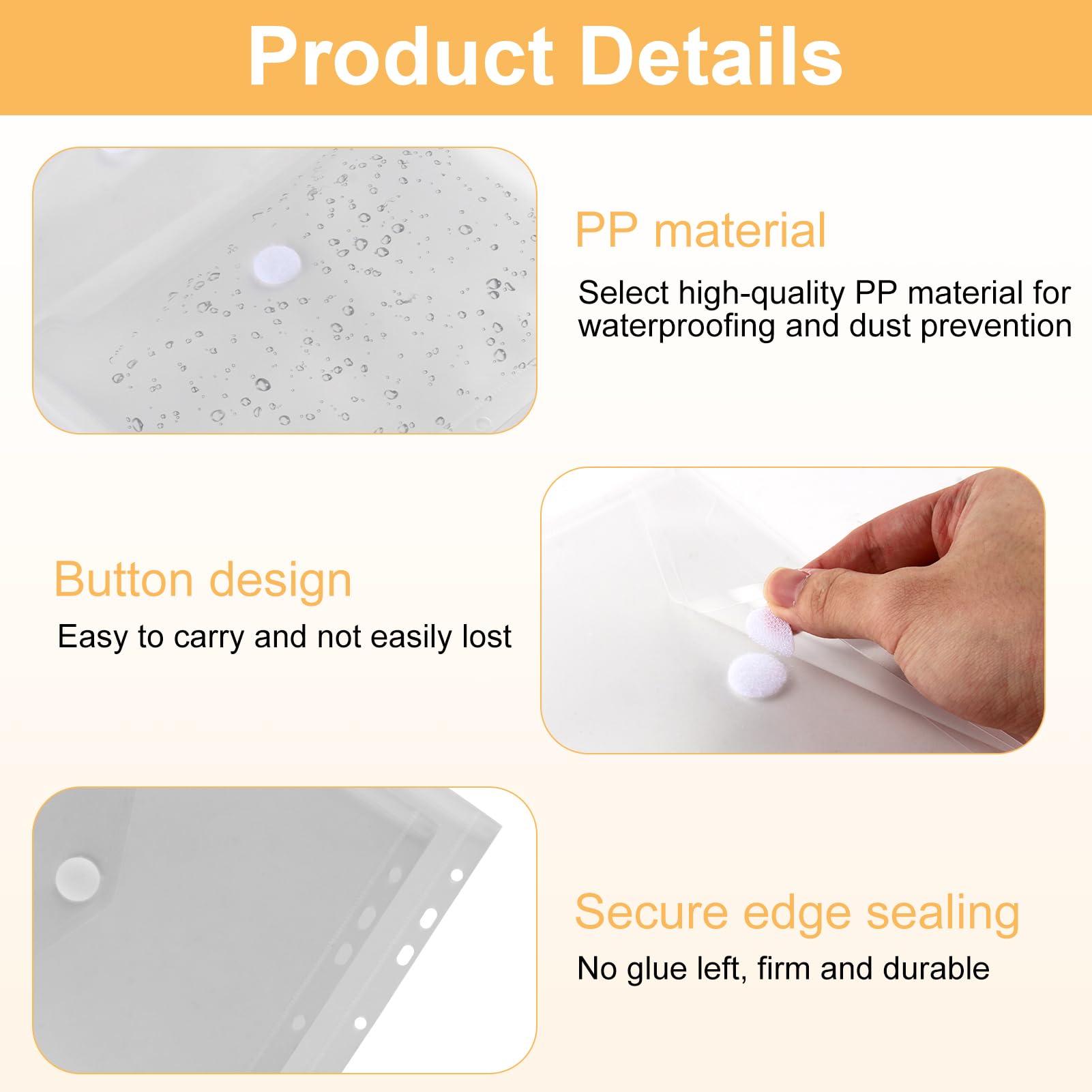 10 PCS Carpetas Sobre Plastico A5 con Botón, 7 Agujeros, 23x18cm, Bolsas Archivadoras Transparentes e Lmpermeables para Organización de Documentos en Oficina, Escuela y Hogar