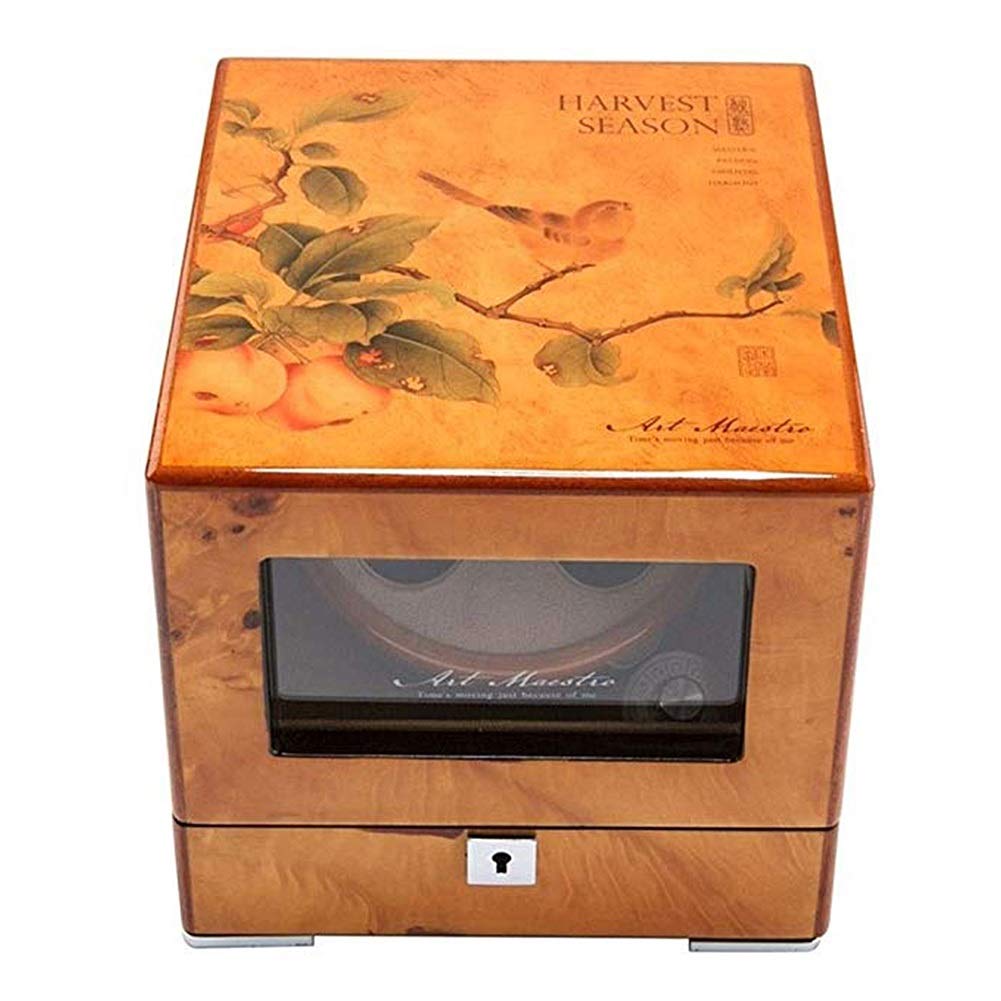CGCSYZ Retro Double Watch Winder, Wooden Automatic Winding Box, Piano Paint Quiet Motor, Watch Box for 2 Wrist Watches with Lock (Brown)