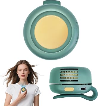 Portable Silent Mini Bladeless Fan, Small Clip Waist Fan for Shirt 2025 New 3-Speed Adjustable USB Type-C Rechargeable Hands-Free for Outdoor Travel Office Hiking Sports Green