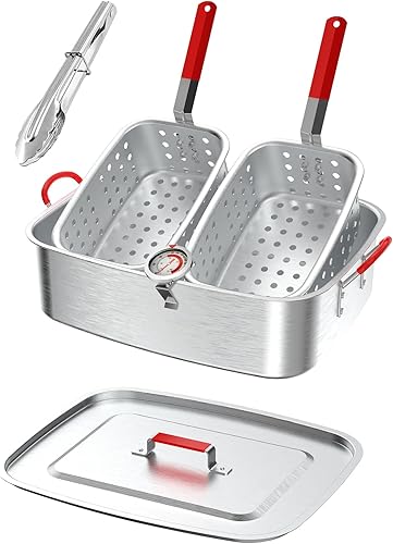 Olla freidora profunda de aluminio de 18 cuartos con 2 canastas  Tapa  Pinza de freidora de 9"  Termómetro de 6"  Olla para freír pescado al aire