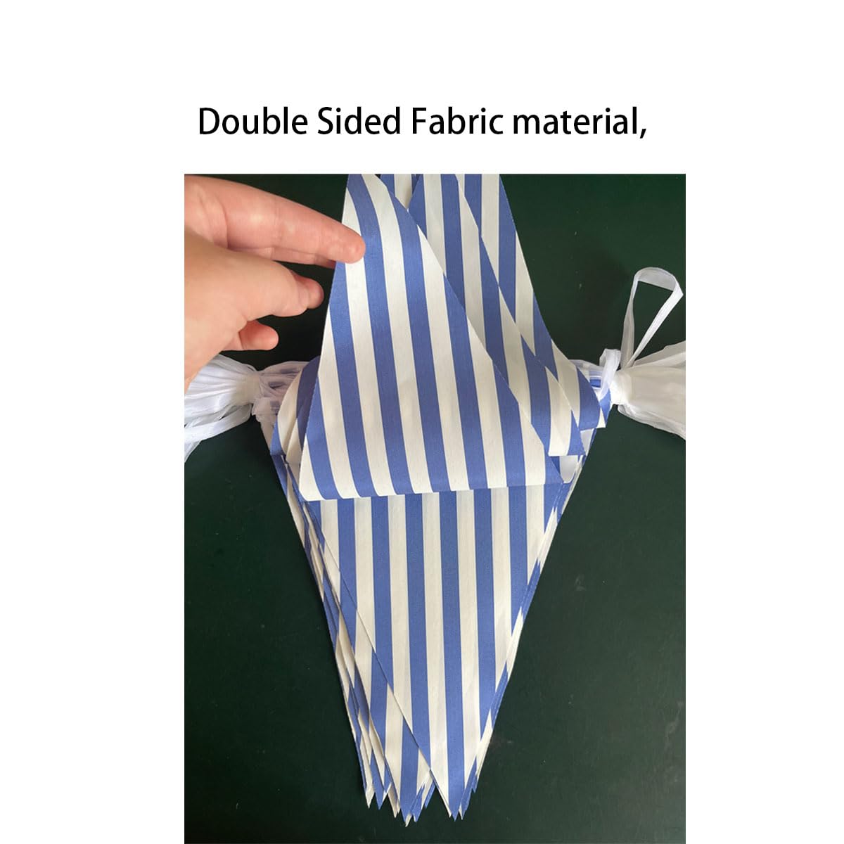 20 Meters 66ft Blue and White Stripes Pennant Bunting Striped Banner, Double Sided Fabric Triangle Fags Garlands Party Decorations for Birthday Baby Shower