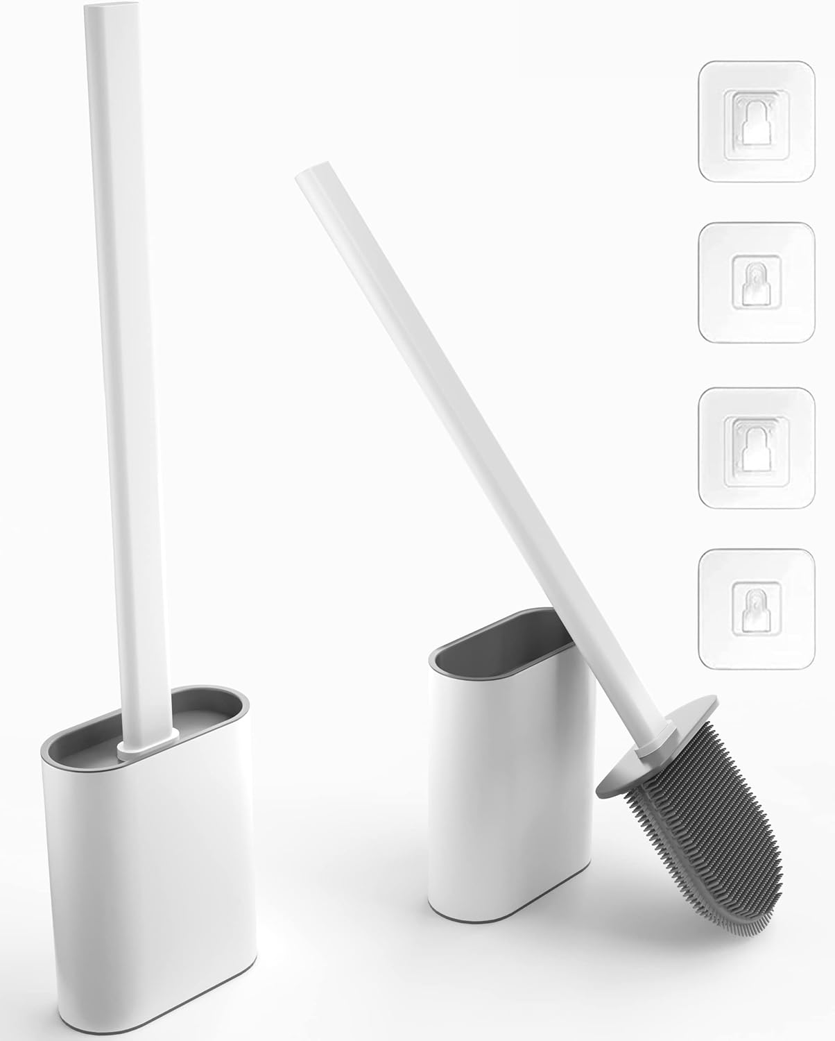 SLAH Toilet Brush Set Pack of 2 Bathroom Silicone Toilet Brushes and Holders with Long NonSlip