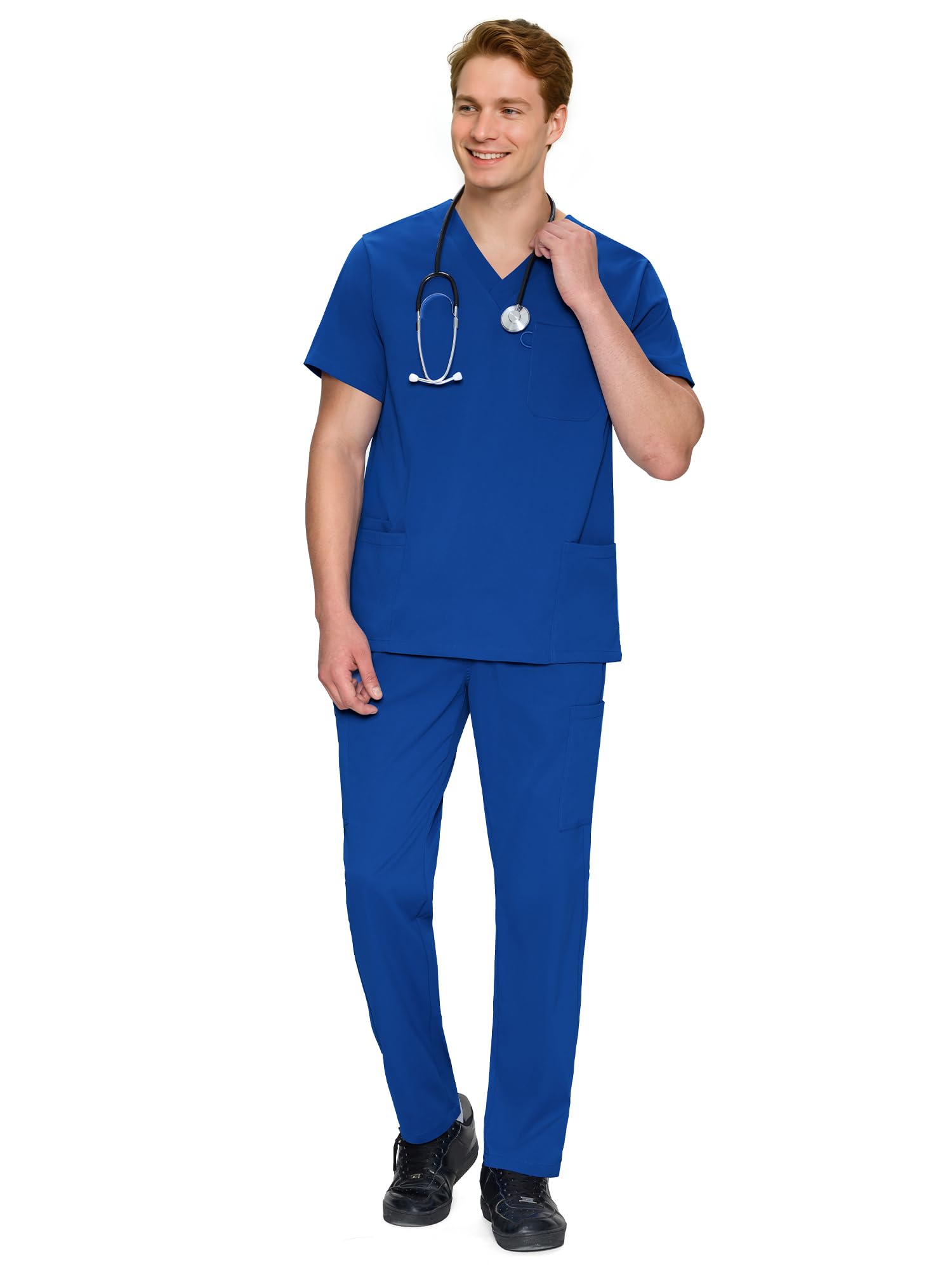 Scrubs for Men Set - V-Neck Scrub Top and Straight Leg Pants with 11 Pockets — view 17