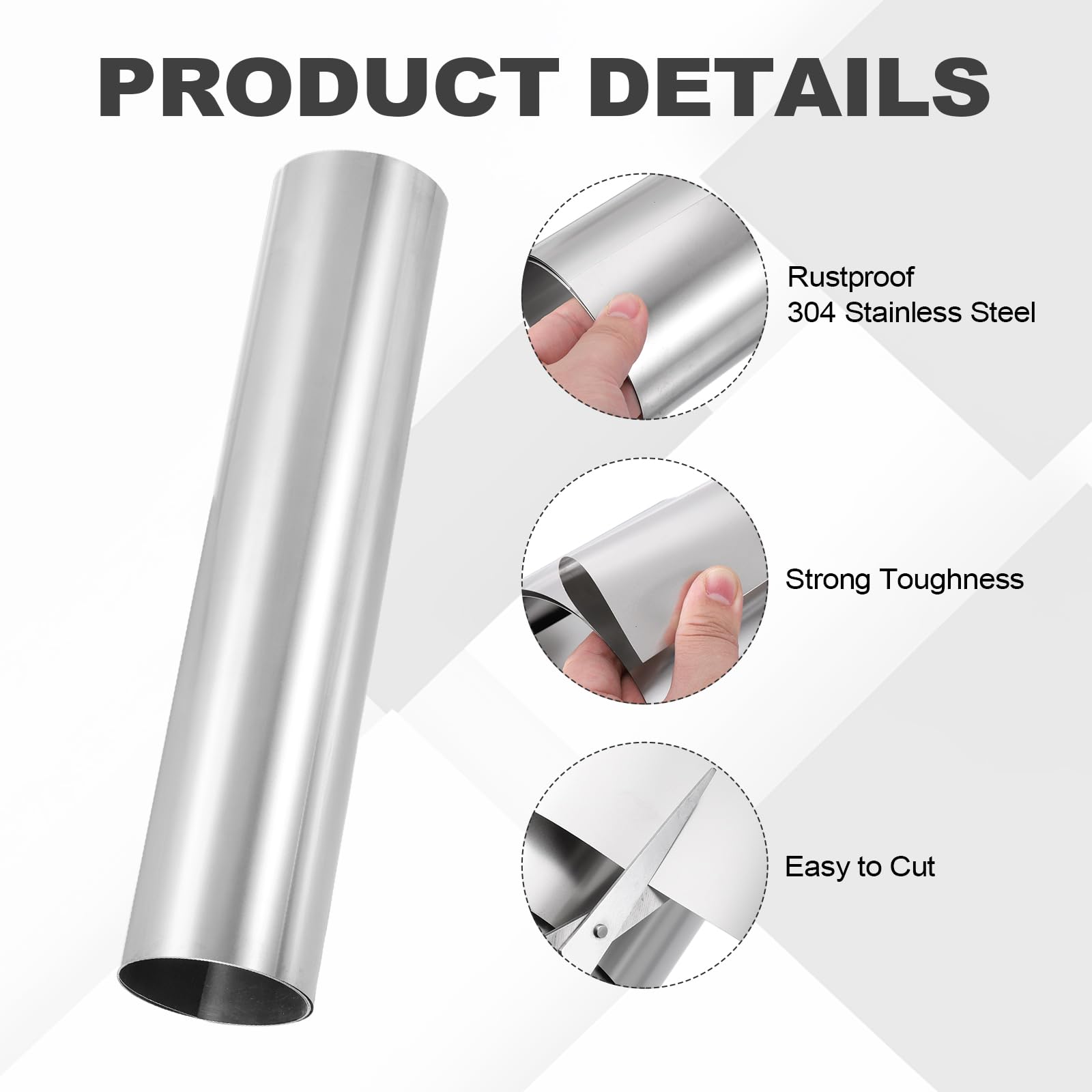 QUARKZMAN Rotolo Di Lamierino In Acciaio Inossidabile 304 Spessore 0.15mm X 300mm X 1m Nastro Metallico Lastra Pannello In Acciaio Inox Per DIY Cucina Attrezzatura Elettronica Argento