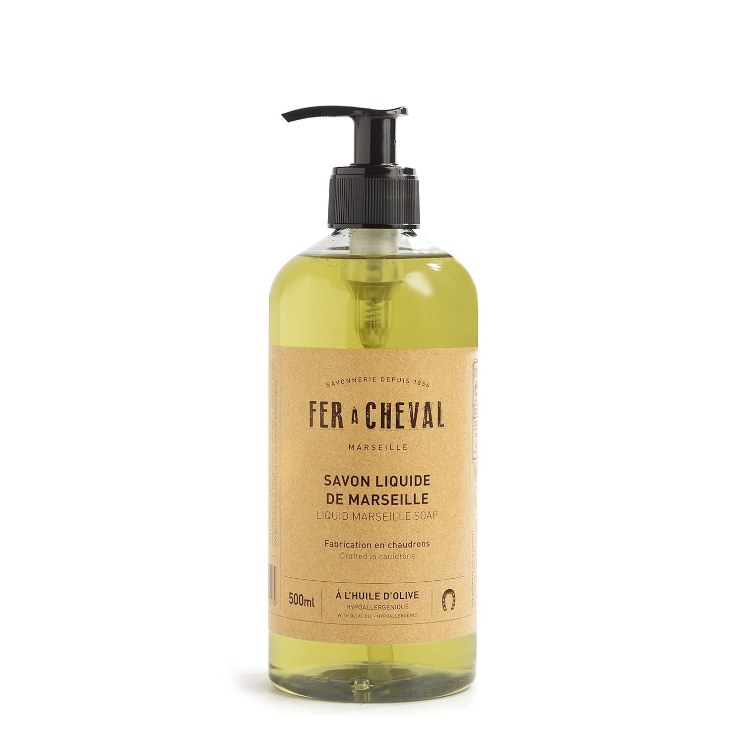Fer à Cheval Olive Oil Liquid Marseille Soap, Hypoallergenic Savon Liquide De Marseille, Crafted in Cauldrons, 16.9 fl oz